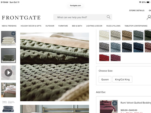 Frontgate olive green velvet - olive,